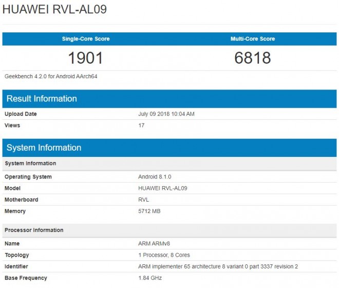 Huawei Honor Note 10 spotted at Geekbench