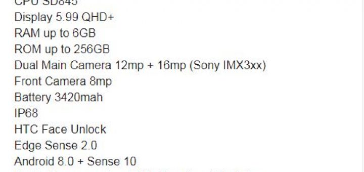 HTC U12 specs leaked