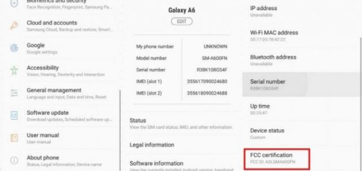 Samsung Galaxy A6+ FCC certified