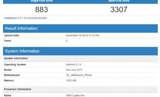 vivo 1817 spotted at Geekbench