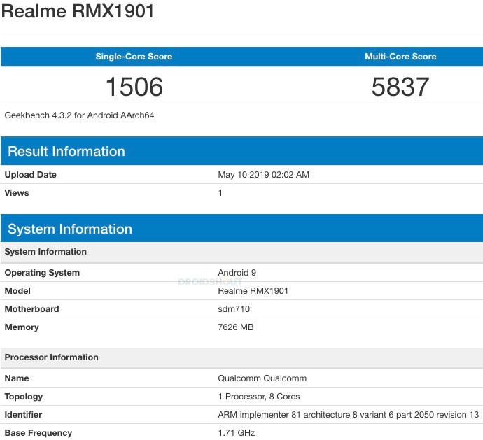 Realme X leaked on Geekbench